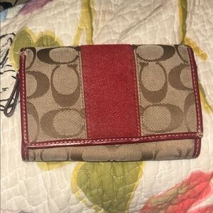 Coach red and beige leather wallet vintage with some wear